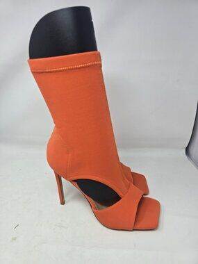 Simmi London Mona Orange Knit Open Peep Toe Sock Stiletto sz 7